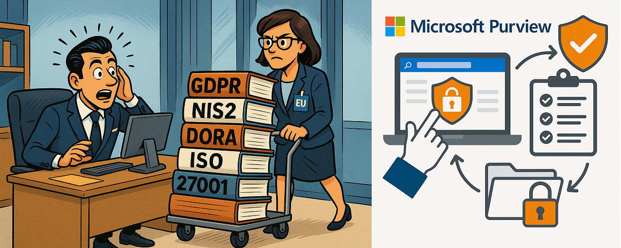 Microsoft Purview data protection and compliance — GDPR, NIS2, DORA, AI Act illustration