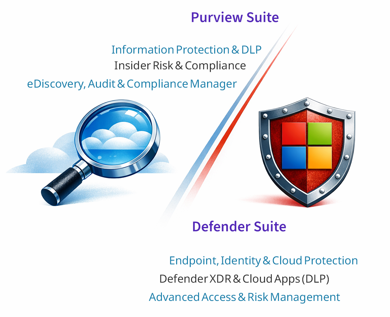 Microsoft 365 Purview Suite and Defender Suite — advanced compliance, data protection and enterprise security features included